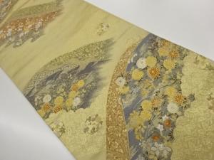 遠山に花々・古典柄模様織出し袋帯